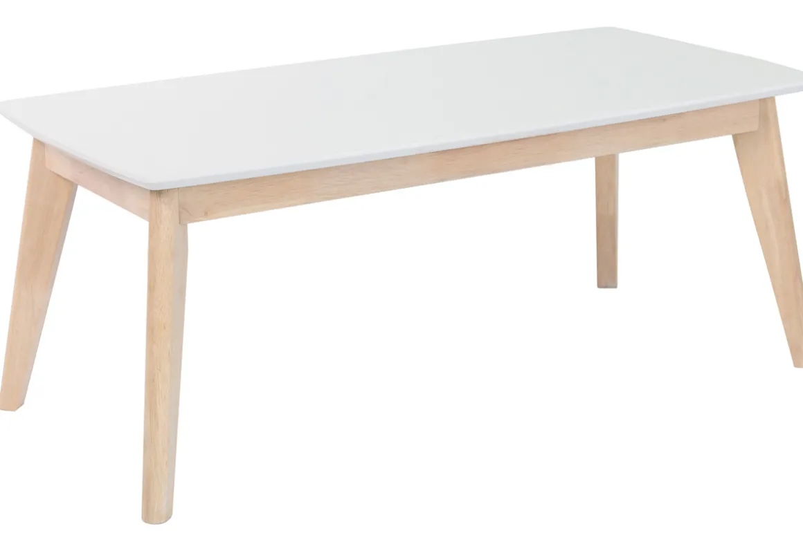 Miliboo Table Basse-Table basse rectangulaire scandinave blanc et bois clair massif L105 cm LEENA