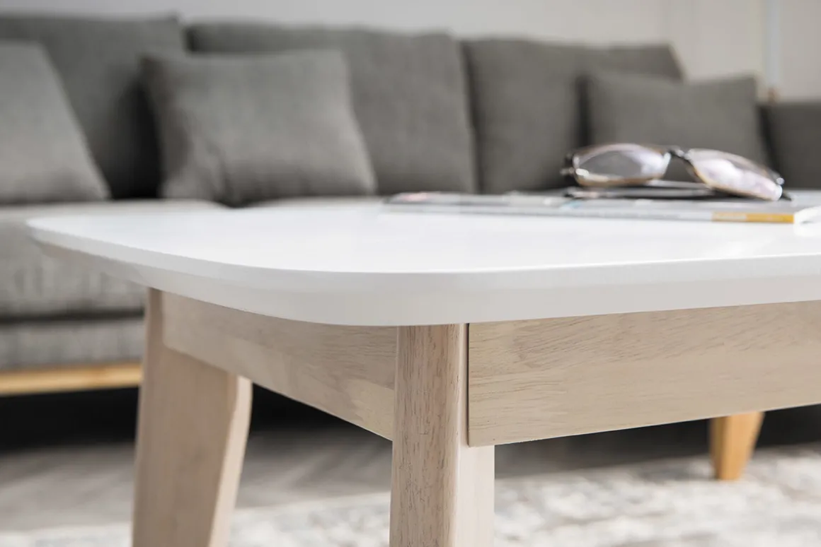 Miliboo Table Basse-Table basse rectangulaire scandinave blanc et bois clair massif L105 cm LEENA