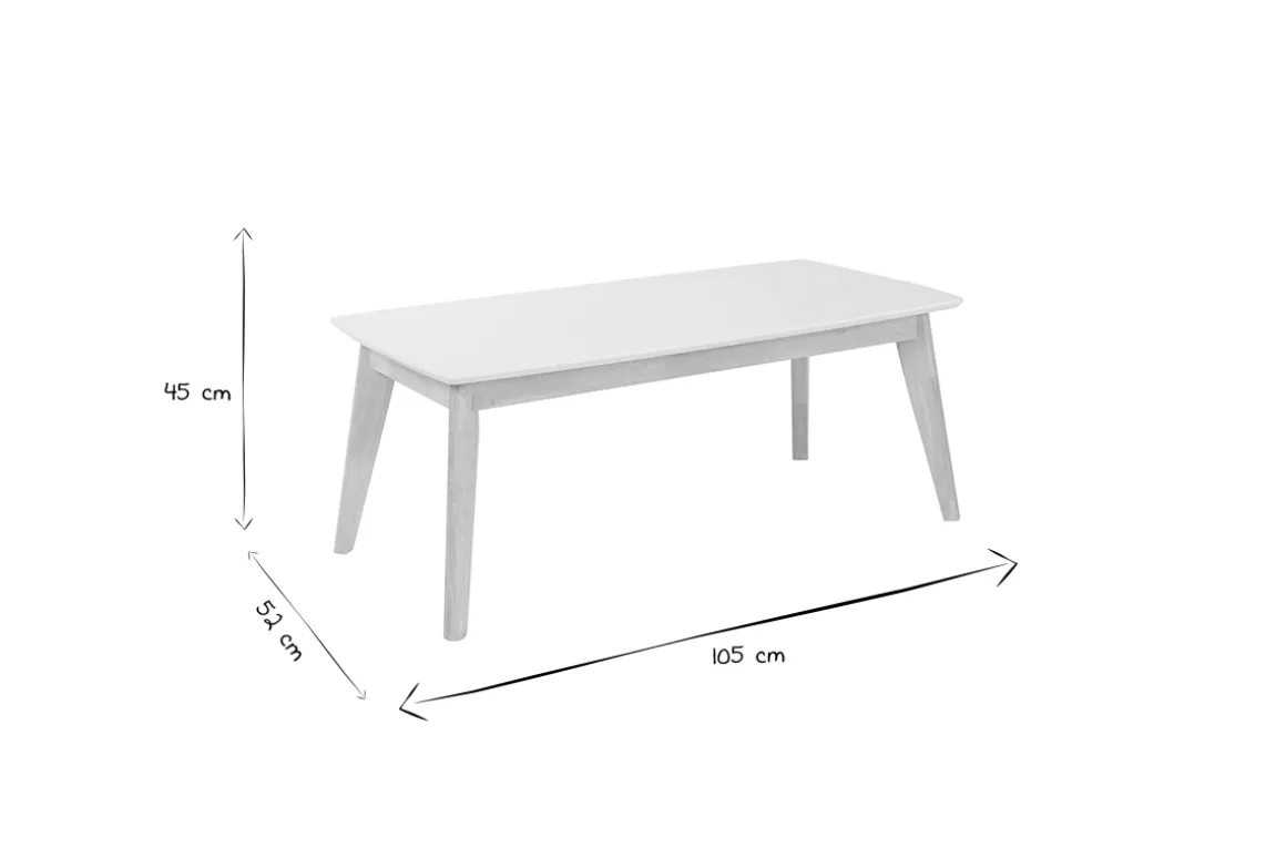 Miliboo Table Basse-Table basse rectangulaire scandinave blanc et bois clair massif L105 cm LEENA
