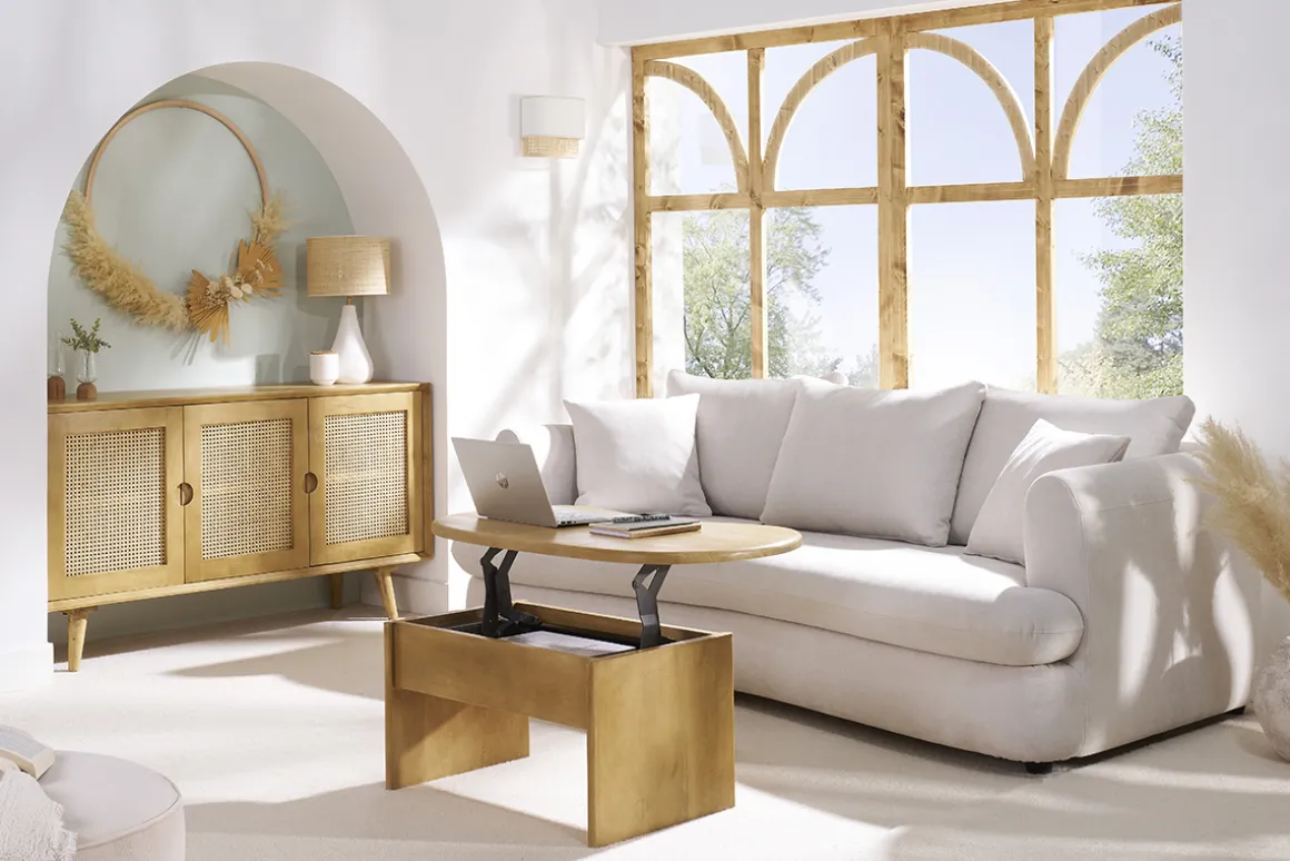 Miliboo Table Basse-Table basse relevable design haricot avec rangement en bois manguier massif L95 cm KOKOA