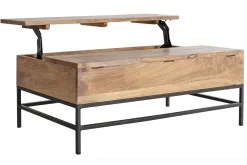 Miliboo Table Basse-Table basse relevable industrielle bois manguier massif et métal noir L110 cm YPSTER
