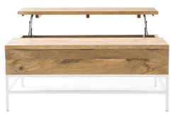 Miliboo Table Basse-Table basse relevable rectangulaire bois manguier massif et métal blanc L110 cm BOHO