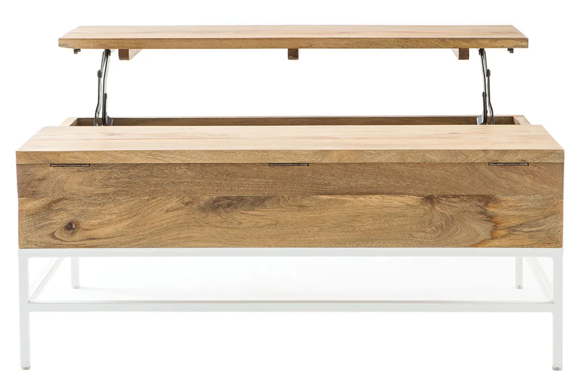 Miliboo Table Basse-Table basse relevable rectangulaire bois manguier massif et métal blanc L110 cm BOHO