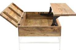 Miliboo Table Basse-Table basse relevable rectangulaire bois manguier massif et métal blanc L110 cm BOHO
