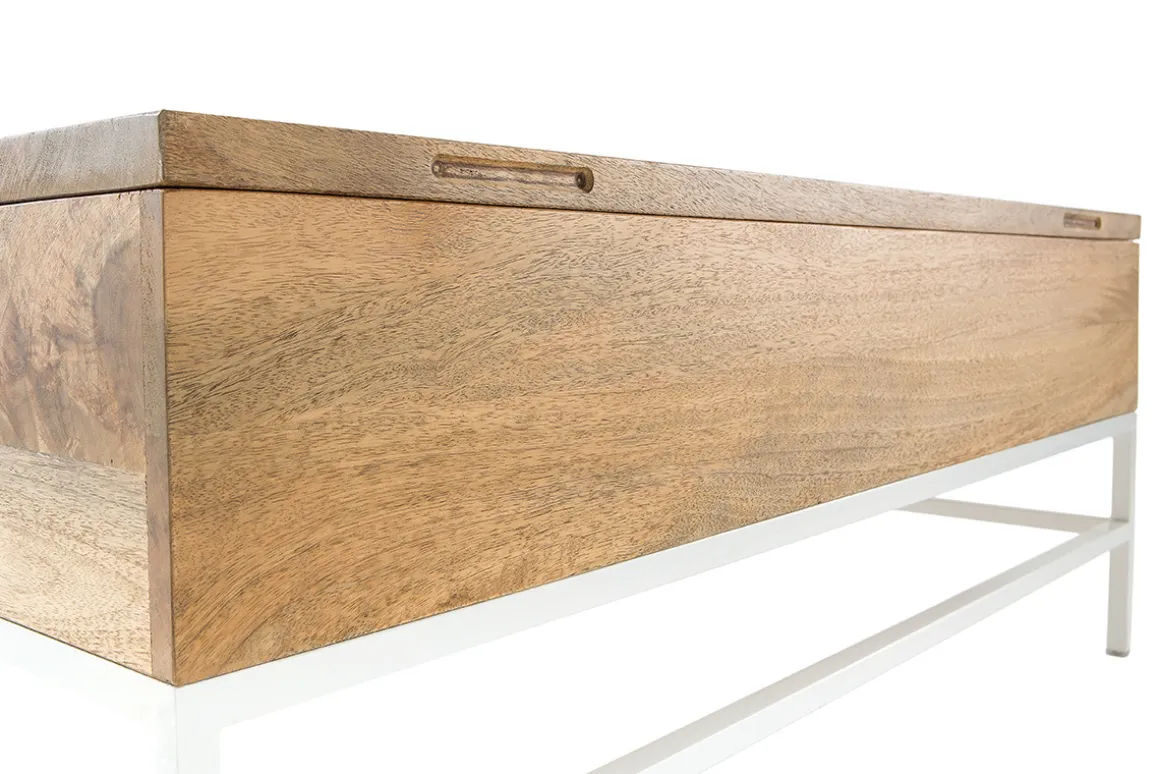 Miliboo Table Basse-Table basse relevable rectangulaire bois manguier massif et métal blanc L110 cm BOHO