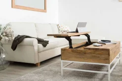 Miliboo Table Basse-Table basse relevable rectangulaire bois manguier massif et métal blanc L110 cm BOHO