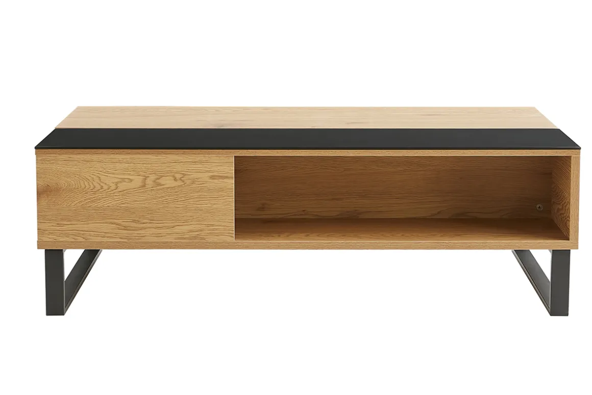 Miliboo Table Basse-Table basse relevable rectangulaire bois clair et métal noir L110 cm WYNN