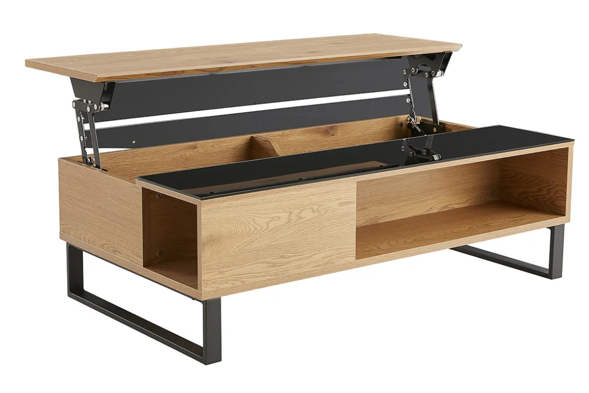 Miliboo Table Basse-Table basse relevable rectangulaire bois clair et métal noir L110 cm WYNN