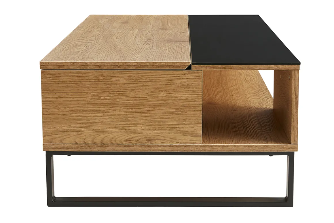 Miliboo Table Basse-Table basse relevable rectangulaire bois clair et métal noir L110 cm WYNN