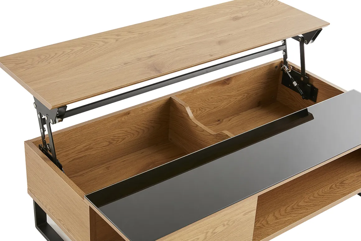 Miliboo Table Basse-Table basse relevable rectangulaire bois clair et métal noir L110 cm WYNN