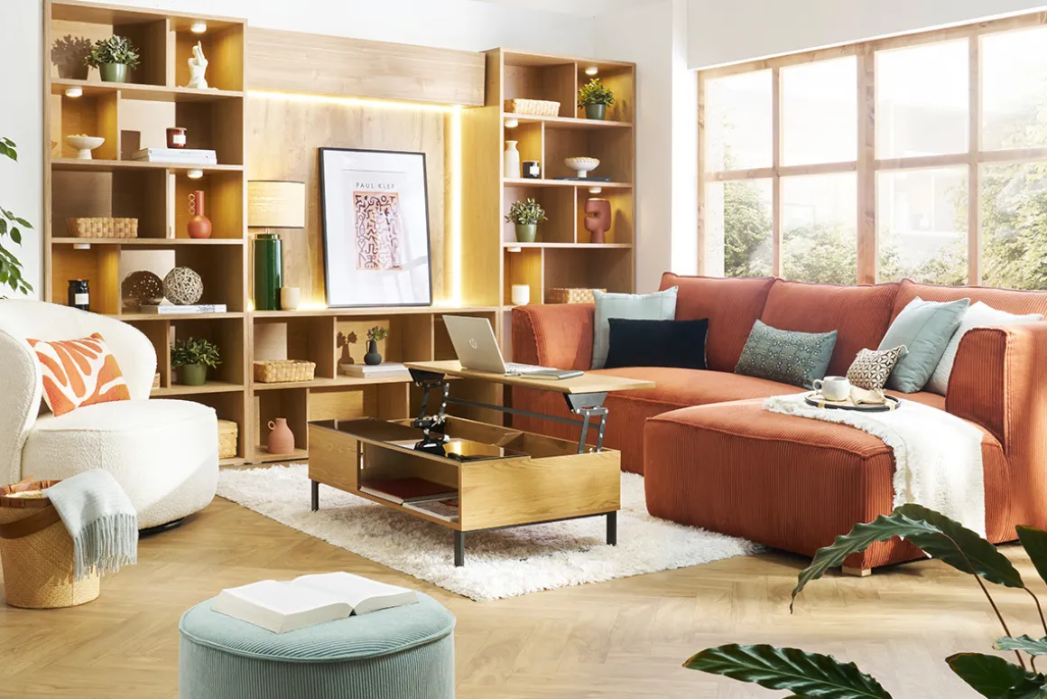 Miliboo Table Basse-Table basse relevable rectangulaire bois clair et métal noir L110 cm WYNN