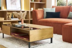 Miliboo Table Basse-Table basse relevable rectangulaire bois clair et métal noir L110 cm WYNN