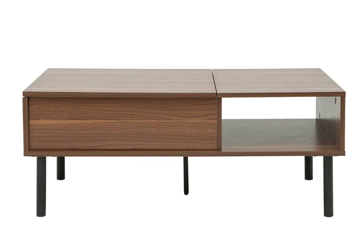 Miliboo Table Basse-Table basse relevable rectangulaire bois foncé finition noyer et métal noir L100 cm KANE