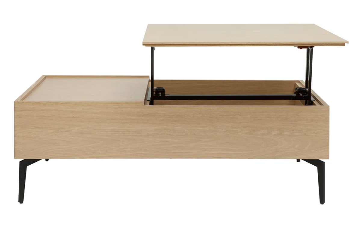 Miliboo Table Basse-Table basse relevable rectangulaire bois clair finition chêne et métal noir L103 cm SEDA