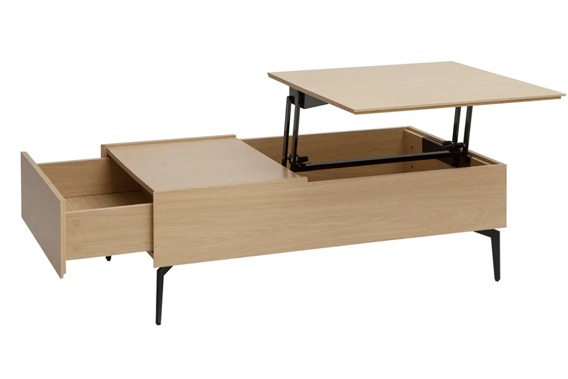 Miliboo Table Basse-Table basse relevable rectangulaire bois clair finition chêne et métal noir L103 cm SEDA