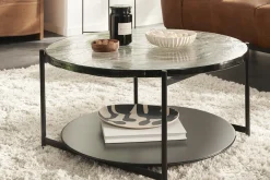 Miliboo Table Basse-Table basse ronde avec double plateau en verre recyclé et métal noir D85 cm WELLE