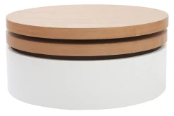 Miliboo Table Basse-Table basse ronde avec plateaux pivotants et rangement blanc et bois clair chêne D80 cm ICON