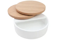 Miliboo Table Basse-Table basse ronde avec plateaux pivotants et rangement blanc et bois clair chêne D80 cm ICON