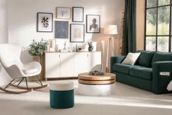 Miliboo Table Basse-Table basse ronde avec plateaux pivotants et rangement blanc et bois clair chêne D80 cm ICON