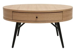 Miliboo Table Basse-Table basse ronde avec tiroir bois clair et métal noir D82 cm KORAL