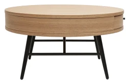 Miliboo Table Basse-Table basse ronde avec tiroir bois clair et métal noir D82 cm KORAL