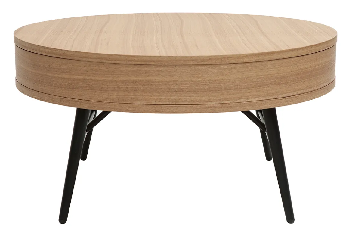 Miliboo Table Basse-Table basse ronde avec tiroir bois clair et métal noir D82 cm KORAL