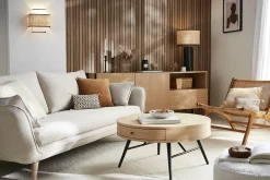 Miliboo Table Basse-Table basse ronde avec tiroir bois clair et métal noir D82 cm KORAL