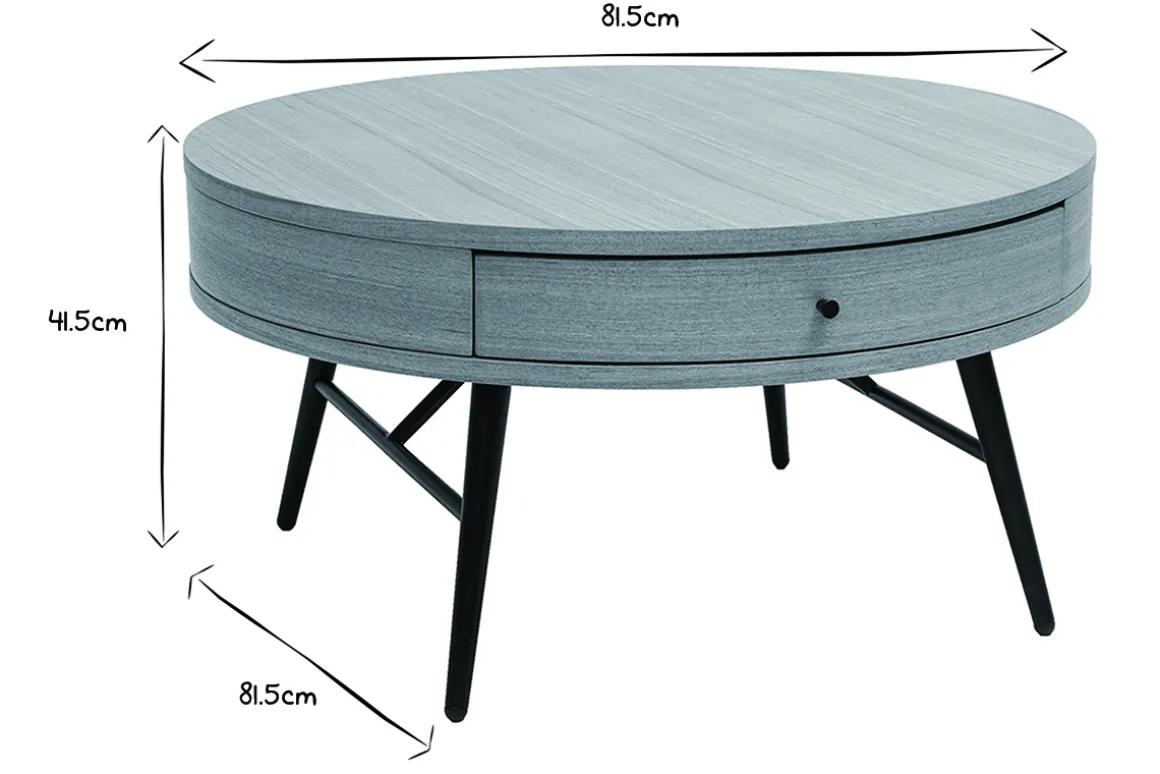Miliboo Table Basse-Table basse ronde avec tiroir bois clair et métal noir D82 cm KORAL