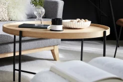 Miliboo Table Basse-Table basse ronde bois clair et métal noir D90 cm BASSY