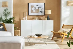 Miliboo Table Basse-Table basse ronde bois clair chêne et métal blanc D80 cm LACE