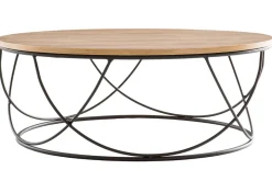 Miliboo Table Basse-Table basse ronde bois clair chêne et métal noir D80 cm LACE