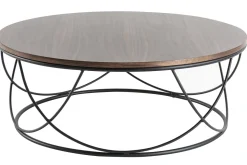 Miliboo Table Basse-Table basse ronde bois foncé noyer et métal noir D80 cm LACE