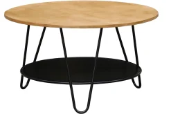Miliboo Table Basse-Table basse ronde bois manguier massif et métal noir D80 cm PRIYA