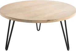 Miliboo Table Basse-Table basse ronde bois manguier massif et métal noir D80 cm VIBES