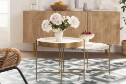 Miliboo Table Basse-Table basse ronde design en terrazzo et métal doré D55 cm MEZZO