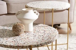 Miliboo Table Basse-Table basse ronde design en terrazzo et métal doré D55 cm MEZZO