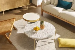 Miliboo Table Basse-Table basse ronde design en terrazzo et métal doré D81 cm MEZZO