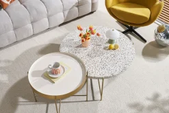 Miliboo Table Basse-Table basse ronde design en terrazzo et métal doré D81 cm MEZZO