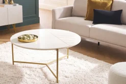 Miliboo Table Basse-Table basse ronde design en marbre blanc et laiton D90 cm SILLON