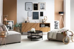 Miliboo Table Basse-Table basse ronde design bois noir et métal noir D80 cm TWICE