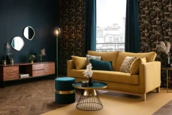 Miliboo Table Basse-Table basse ronde en acier laqué bleu pétrole et doré D55 cm SPLEEN