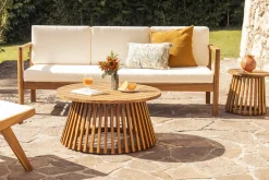 Miliboo Table D'appoint|Table De Jardin-Table basse ronde en bois massif D40 cm - NASSAU