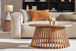 Miliboo Table Basse|Table De Jardin-Table basse ronde en bois massif D80 cm - NASSAU