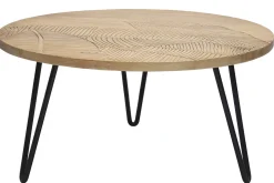 Miliboo Table Basse-Table basse ronde gravée bois manguier massif et métal noir D80 cm VIBES