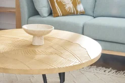 Miliboo Table Basse-Table basse ronde gravée bois manguier massif et métal noir D80 cm VIBES