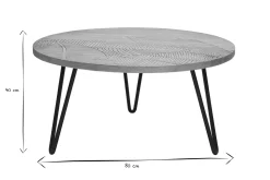 Miliboo Table Basse-Table basse ronde gravée bois manguier massif et métal noir D80 cm VIBES