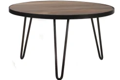 Miliboo Table Basse-Table basse ronde industrielle bois manguier massif et métal noir L80 cm ATELIER