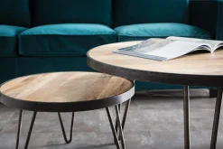 Miliboo Table Basse-Table basse ronde industrielle bois manguier massif et métal noir L80 cm ATELIER