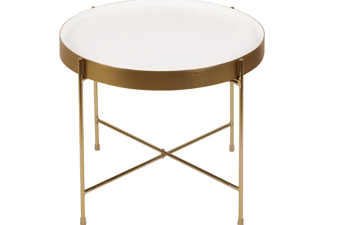 Miliboo Table Basse|Table D'appoint-Table d'appoint avec plateau réversible bleu canard / blanc D51 cm SATEEN