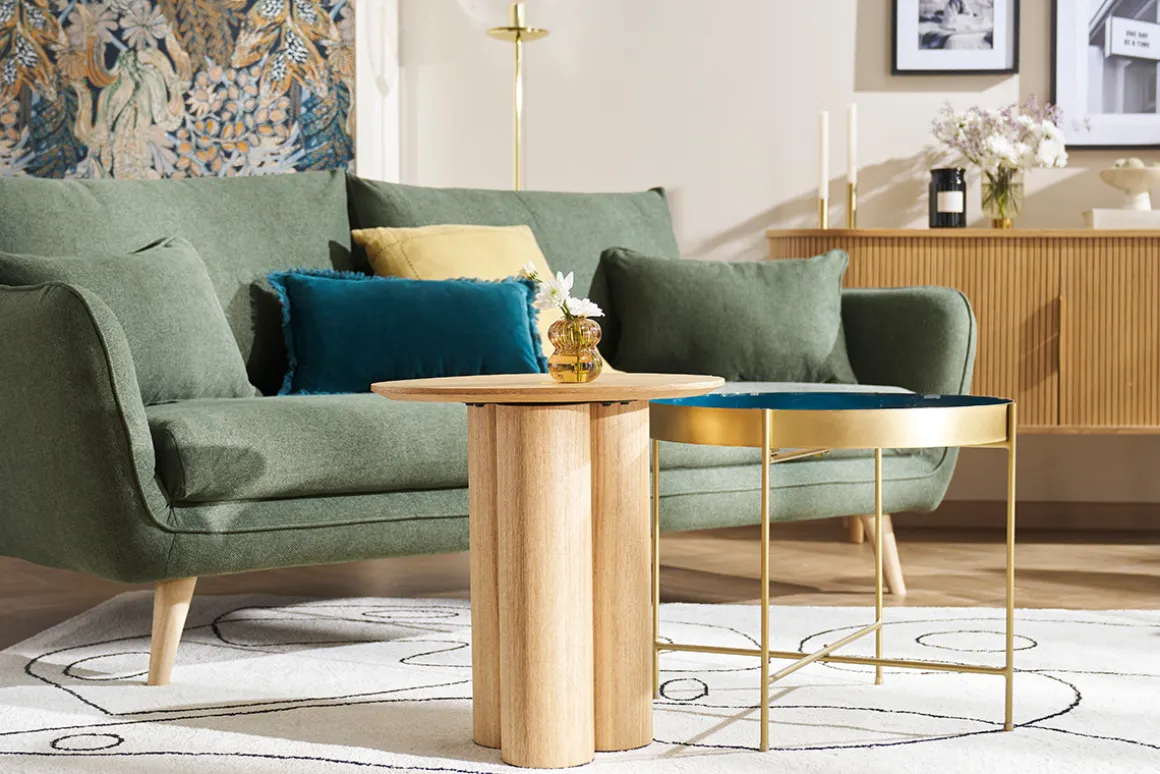 Miliboo Table Basse|Table D'appoint-Table d'appoint avec plateau réversible bleu canard / blanc D51 cm SATEEN